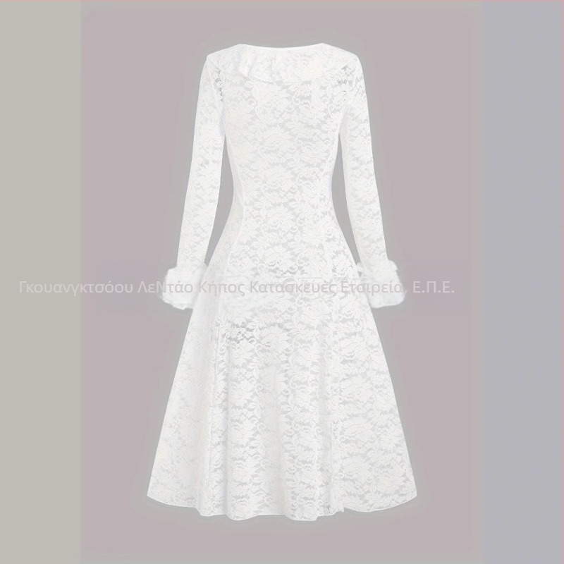 Ευρωπαίους και Αμερικανούς Γυναικείους Μονόχρωμου Φορέματος με Δαντέλα και Βολάν, Μακρύ, Διαφανές Φόρεμα σε Γραμμή Α με Βολάν