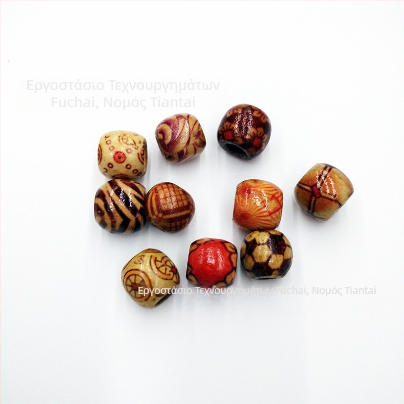 Υλικά κοσμημάτων DIY χονδρικής 12 χιλιοστών τυπωμένες μεγάλες τρύπες ξύλινες χάντρες δέκτης για βρώμικη πλεξούδα μαλλιών ξύλινες χάντρες δέκτης για μεγάλη πλεξούδα μαλλιών 100