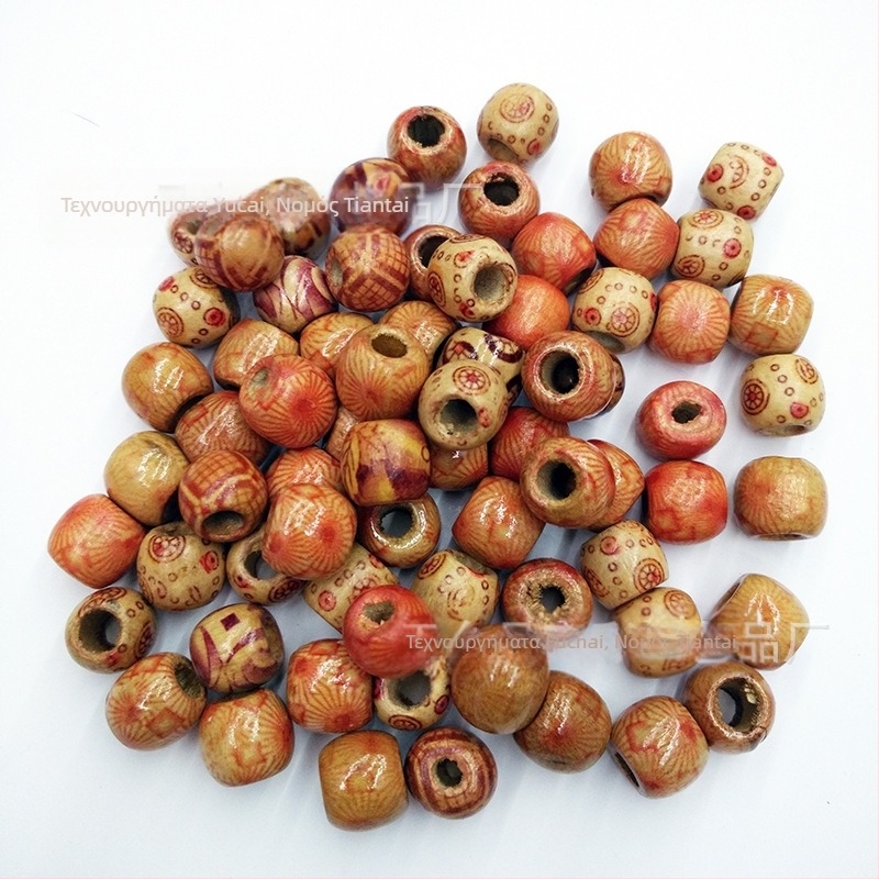 Υλικά κοσμημάτων DIY χονδρικής 12 χιλιοστών τυπωμένες μεγάλες τρύπες ξύλινες χάντρες δέκτης για βρώμικη πλεξούδα μαλλιών ξύλινες χάντρες δέκτης για μεγάλη πλεξούδα μαλλιών 100