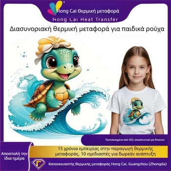Χονγκκάι Διασυνοριακό Χονδρικό Παιδικό Ρούχο με Κινούμενα Σχέδια Χελώνας Αυτοκόλλητα Θερμομεταφοράς Τυπωμένο T-shirt Μεταφορά Θερμομεταφοράς Offset Λευκό Μελάνι Μεταφορά Θερμομεταφοράς Εικόνα