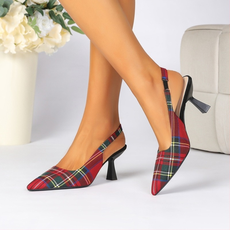 088-9 Εξωτερικού Εμπορίου Ευρωπαϊκό Τελευταίο Κώδικα Χρώμα Αντίθεσης Καρό Σουέτ Baotou Empty Mix με Λεπτό Τακούνι 7cm Casual Ψηλοτάκουνα Σανδάλια