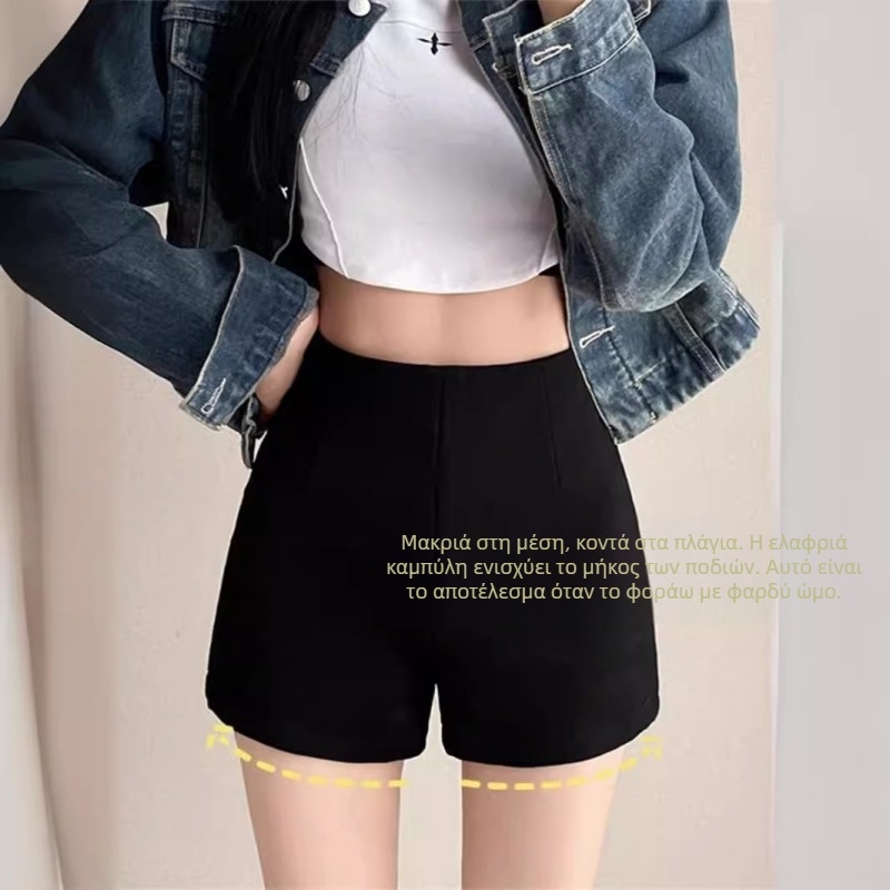 Μαύρα σορτς για γυναίκες, κατάλληλα για άνοιξη, φθινόπωρο και καλοκαίρι, 2025 Νέα ψηλόμεση στενή σόλα, παντελόνι με άβαφο τελείωμα, σορτς με μπότες
