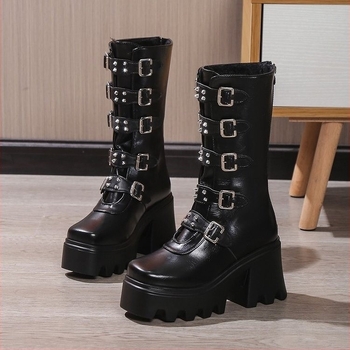 Μπότες Independent Station 2023, Ευρωπαϊκές και Αμερικανικές, Μεταλλικές, Ψηλές Μπότες με Χοντρό Πάτο, Γυναικείες, Μεγάλο Μέγεθος Amazon, Ψηλοτάκουνες, Γυναικείες Μπότες Εξωτερικού Εμπορίου