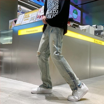 Άνοιξη και Φθινόπωρο Υψηλής ποιότητας Old American Casual Retro Σκισμένα Τζιν Ανδρικά Ευρωπαϊκά και Αμερικανικά Μόδας Μάρκα Μικρά Ίσια Παντελόνια Ανοιξιάτικη Μόδα