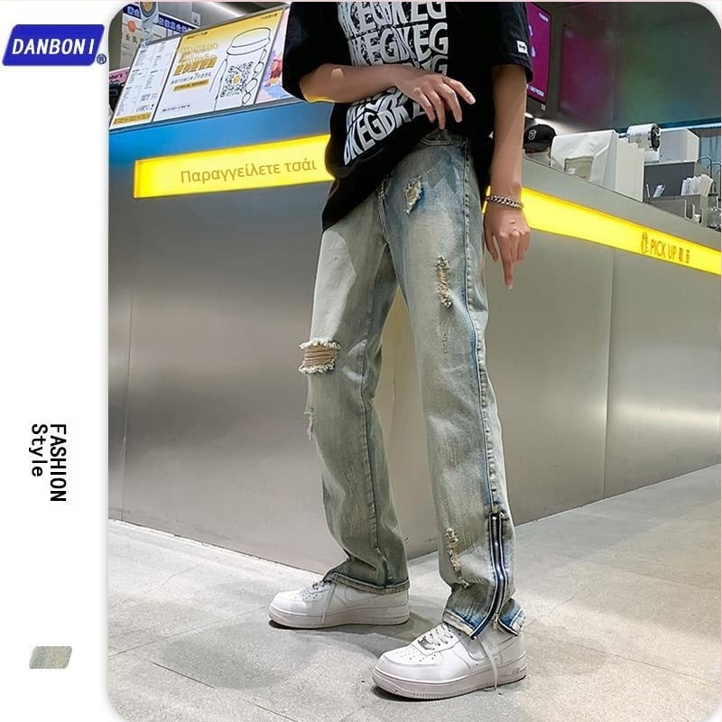 Άνοιξη και Φθινόπωρο Υψηλής ποιότητας Old American Casual Retro Σκισμένα Τζιν Ανδρικά Ευρωπαϊκά και Αμερικανικά Μόδας Μάρκα Μικρά Ίσια Παντελόνια Ανοιξιάτικη Μόδα