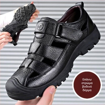 Καλοκαιρινά αναπνεύσιμα σανδάλια από γνήσιο δέρμα για μεσήλικες μπαμπά casual σανδάλια 2022 ανδρικά παπούτσια με μαλακό πάτο και μαλακή επιφάνεια από δέρμα με κοίλες τρύπες