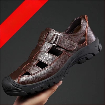 Καλοκαιρινά αναπνεύσιμα σανδάλια από γνήσιο δέρμα για μεσήλικες μπαμπά casual σανδάλια 2022 ανδρικά παπούτσια με μαλακό πάτο και μαλακή επιφάνεια από δέρμα με κοίλες τρύπες