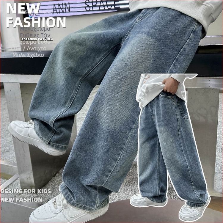 Τζιν ίσια παντελόνια για αγόρια από το εξωτερικό, μοντέρνα και δροσερά παιδικά παντελόνια με φαρδιά μπατζάκια για την άνοιξη και το φθινόπωρο, για μεσήλικες και μεγαλύτερα αγόρια, όμορφα casual παντελόνια