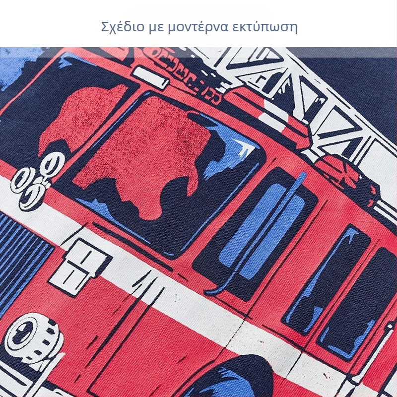 Ευρωπαϊκά και αμερικανικά παιδικά ρούχα με κοντό μανίκι 2025 παιδικό μπλουζάκι αγόρι κινουμένων σχεδίων πυρκαγιά αυτοκίνητο μοτίβο καλοκαίρι μισό μανίκι εργοστάσιο χονδρικής