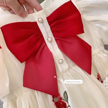 Φόρεμα για κορίτσια 2024 Νέο στυλ Παιδικό καλοκαιρινό φόρεμα πριγκίπισσας με φουσκωτά μανίκια και φιόγκο, κεντημένο φόρεμα για κορίτσια