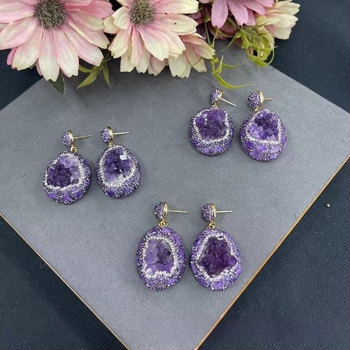 Σκουλαρίκια από αμέθυστο Ουρουγουάης στο TikTok live με καυτές πωλήσεις, από δέρμα φιδιού, υψηλής ποιότητας, vintage κοσμήματα από φυσική πέτρα