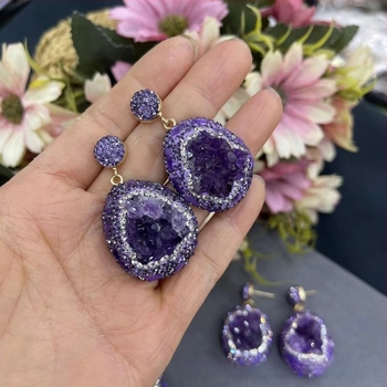 Σκουλαρίκια από αμέθυστο Ουρουγουάης στο TikTok live με καυτές πωλήσεις, από δέρμα φιδιού, υψηλής ποιότητας, vintage κοσμήματα από φυσική πέτρα