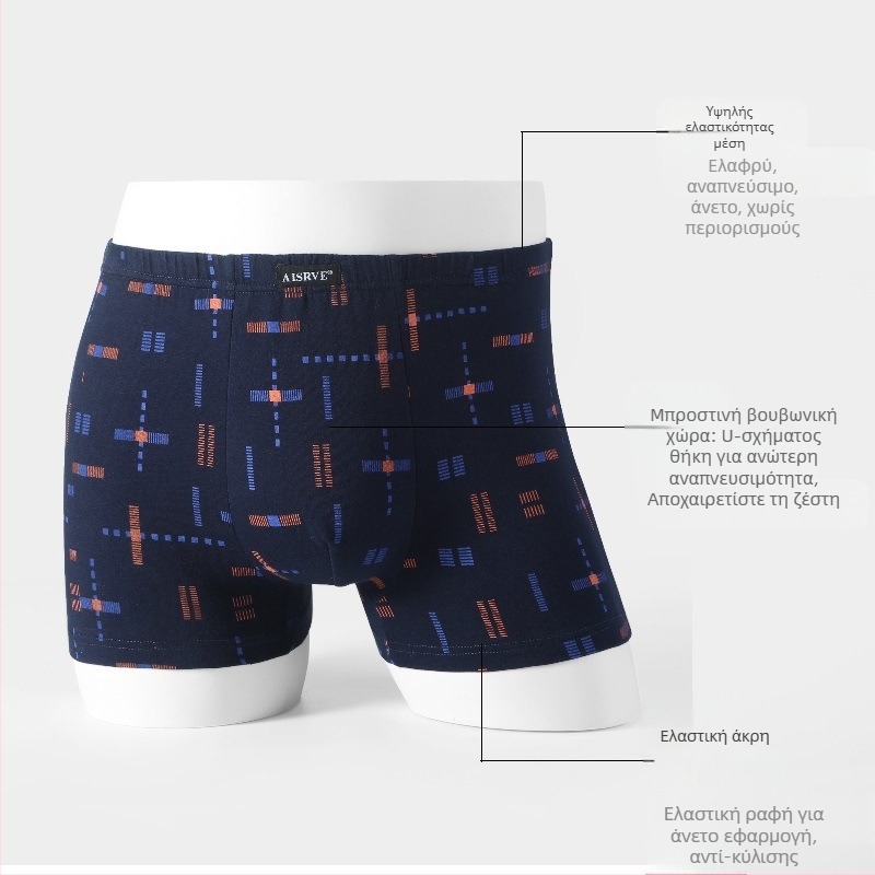 Ανδρικά εσώρουχα μποξεράκια, αναπνεύσιμα, βαμβακερά παντελόνια, απορροφητικά του ιδρώτα, μεσήλικες και ηλικιωμένοι, φαρδιά, μεγάλα μεγέθη, μοντέρνα, εμπριμέ μποξεράκια