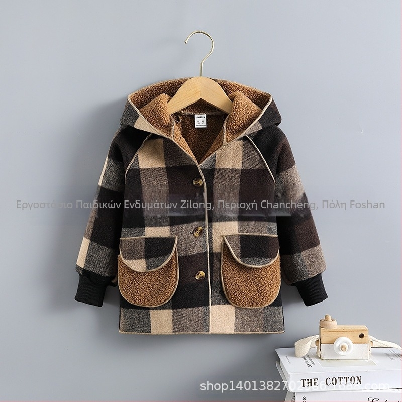 Ζεστό μάλλινο παλτό δυτικού στιλ για αγόρια, φθινόπωρο και χειμώνα, 2022, νέο, φλις για κορίτσια, με επένδυση από φλις, μεσαίου μήκους, ένα φλις αρνί