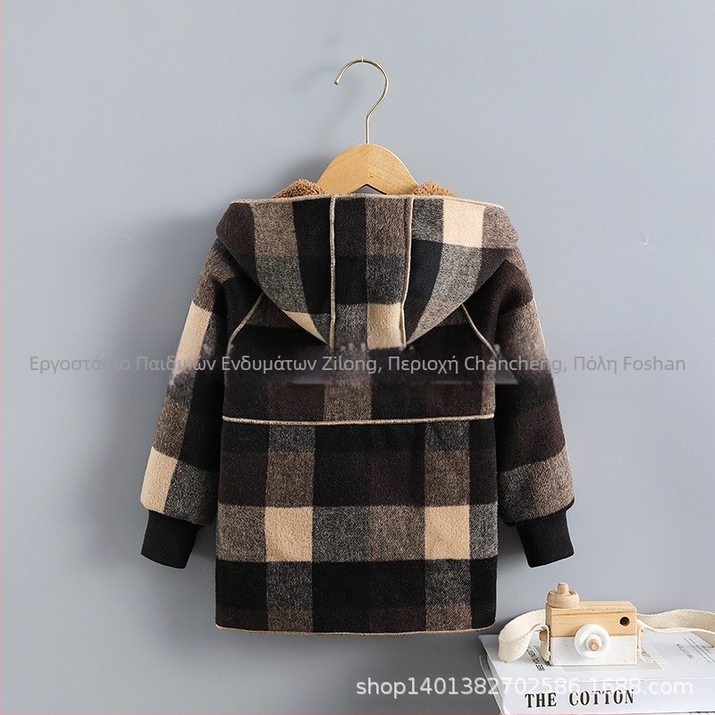 Ζεστό μάλλινο παλτό δυτικού στιλ για αγόρια, φθινόπωρο και χειμώνα, 2022, νέο, φλις για κορίτσια, με επένδυση από φλις, μεσαίου μήκους, ένα φλις αρνί