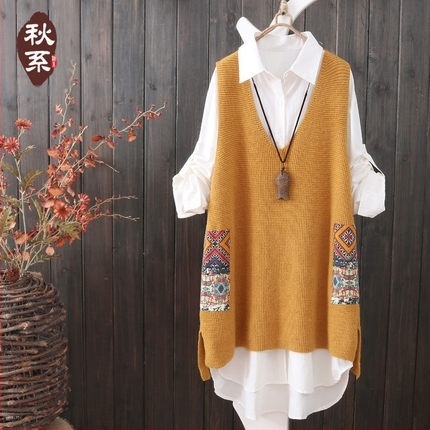 Guka New Knitted Vest Γυναικείο Γιλέκο με Ριχτό Μάλλινο Γιλέκο και V στο Λαιμό, Γυναικείο Casual Αμάνικο Πουλόβερ μεσαίου Μήκους