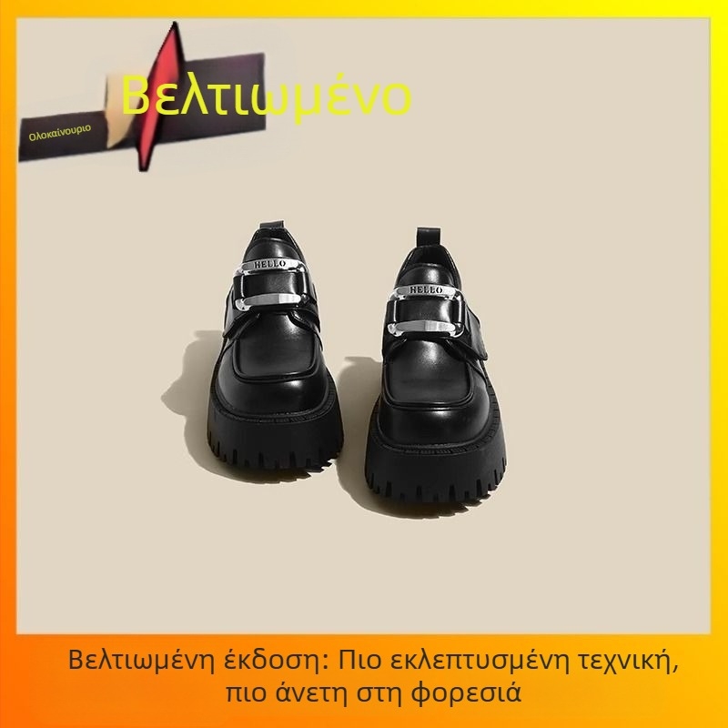 Δερμάτινα παπούτσια σε γαλλικό στιλ Hepburn, γυναικεία ανοιξιάτικη και φθινοπωρινή απόχρωση 2024, νέα μαύρα μοκασίνια με ψηλοτάκουνα Mary Jane και πλατφόρμα