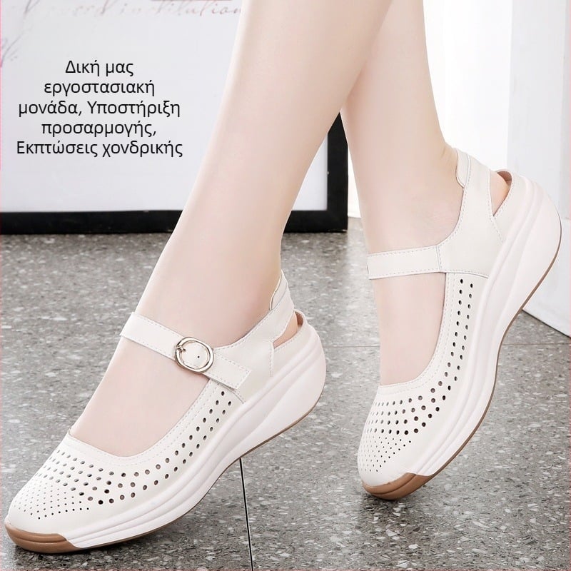 Γυναικεία καλοκαιρινά σανδάλια Baotou, αναπνεύσιμα, καλοκαιρινά, μαλακά δερμάτινα, ελαφριά γυναικεία παπούτσια, μεσαίων και ηλικιωμένων, καρό, φλατ γνήσιο δέρμα, παπούτσια για μαμάδες