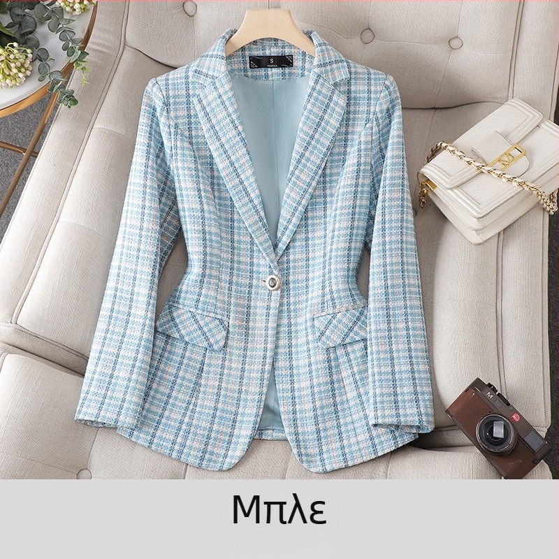 Γυναικείο σακάκι σε στυλ τουίντ, Άνοιξη & Φθινόπωρο 2023, Νέο, Λεπτό, Κοντό, Μοντέρνο, Κομψό, Καρό Κοστούμι