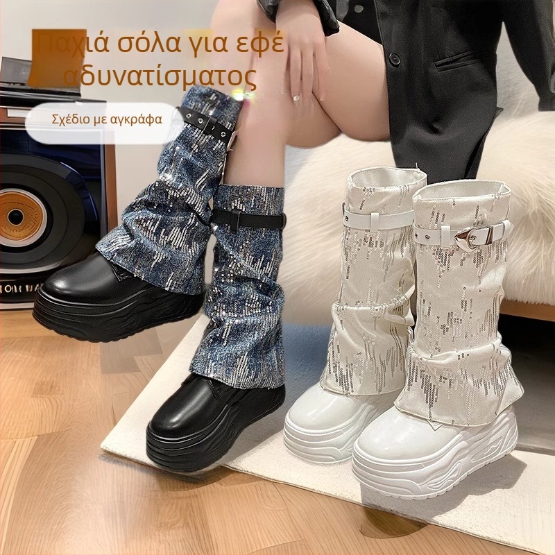 Γυναικεία παπούτσια 35-42 plus size, αποσπώμενα παντελόνια, γυναικεία μποτάκια με πλατφόρμα, στρογγυλή μύτη, όμορφες μπότες ιππότη, μοντέρνες