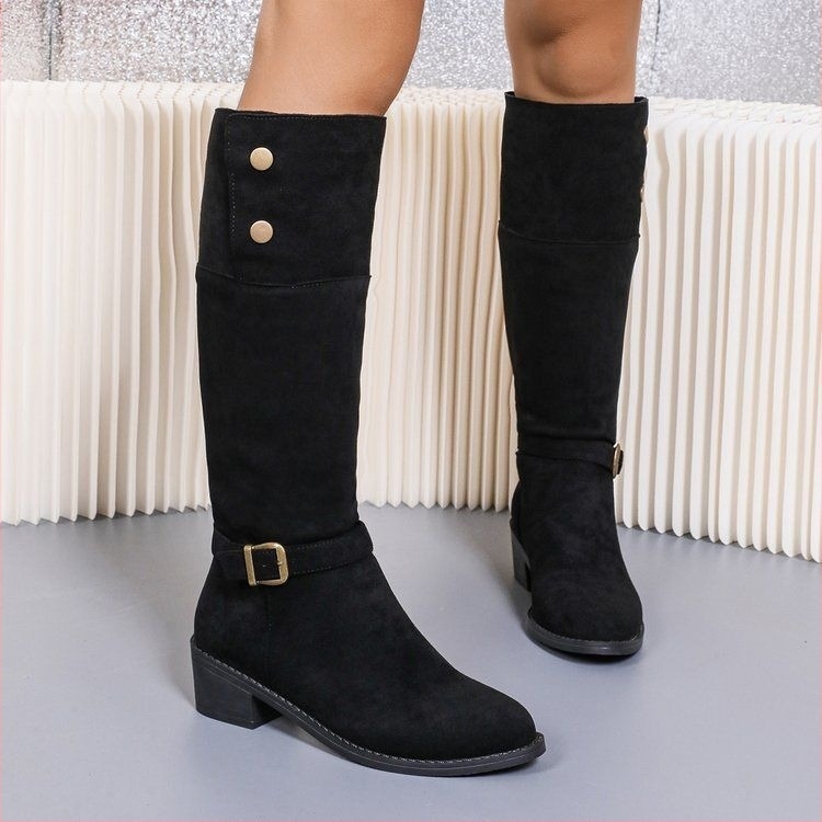 Γυναικείες μακριές μπότες, ευρωπαϊκού και αμερικανικού τύπου, με αγκράφα από το εξωτερικό εμπόριο και πτυχωτές μπότες Four Seasons Western, νέες γυναικείες μπότες Lazy Style Heap