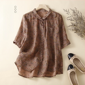 Καλοκαιρινό Νέο Κομψό Απλό Γυναικείο Πουκάμισο με Φλοράλ Λεπτό Πουκάμισο και Ζακέτα με Μπλούζα και Ριγέ Φλοράλ Στυλ