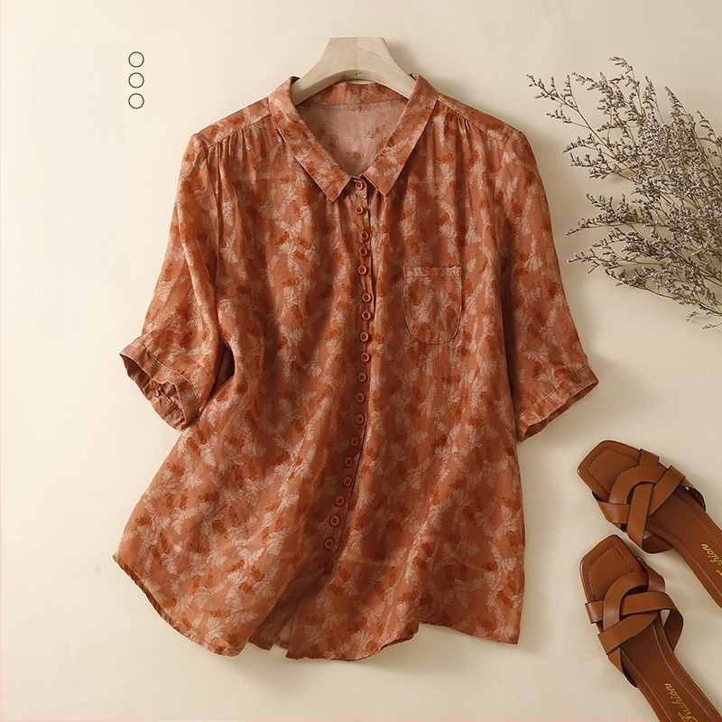 Καλοκαιρινό Νέο Κομψό Απλό Γυναικείο Πουκάμισο με Φλοράλ Λεπτό Πουκάμισο και Ζακέτα με Μπλούζα και Ριγέ Φλοράλ Στυλ