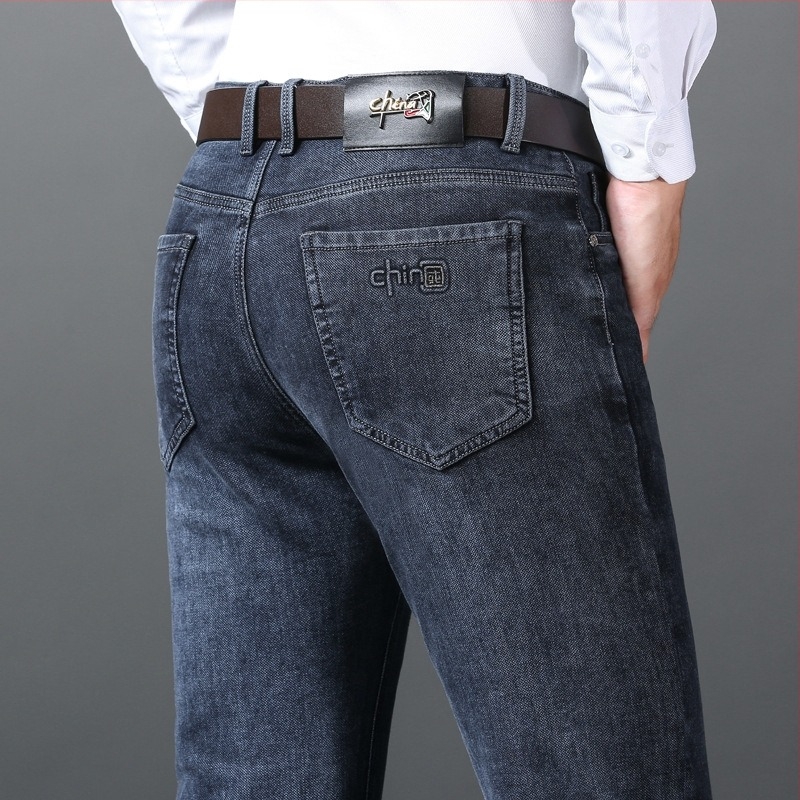 Τζιν παντελόνι China Straight Leg για άνδρες, φθινόπωρο και χειμώνα, νέα χαλαρά παντελόνια για μεσήλικες μπαμπάδες