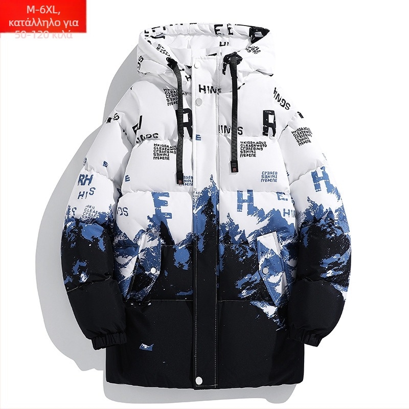 Χειμερινό, μοντέρνο ανδρικό παλτό με κουκούλα, μεσαίου μήκους, με βαμβακερή επένδυση, παχουλό, μεγάλο μέγεθος και χοντρό, ζεστό, χαλαρό, βαμβακερό παλτό