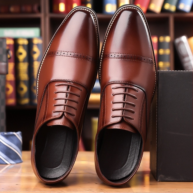 Μυτερό σκαλιστό βρετανικό ανδρικό δερμάτινο επαγγελματικό casual παπούτσια Κορεάτικα επίσημα ανδρικά δερμάτινα παπούτσια με κορδόνια, ανδρικά παπούτσια μεγάλων μεγεθών 4748