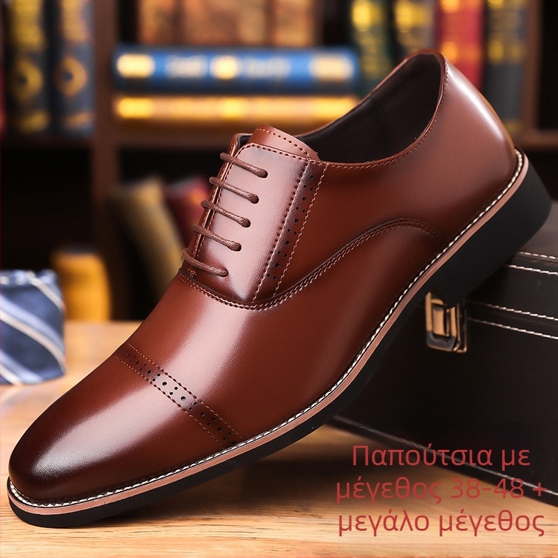 Μυτερό σκαλιστό βρετανικό ανδρικό δερμάτινο επαγγελματικό casual παπούτσια Κορεάτικα επίσημα ανδρικά δερμάτινα παπούτσια με κορδόνια, ανδρικά παπούτσια μεγάλων μεγεθών 4748