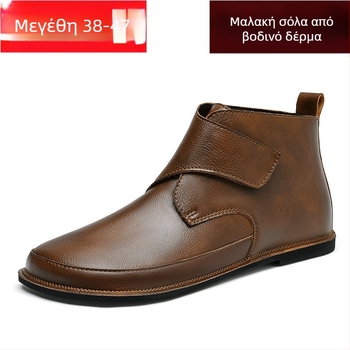 Ανδρικά ψηλοτάκουνα δερμάτινα παπούτσια, μεγάλα μεγέθη 45, 46, μαλακό κάτω μέρος, Velcro, 47, ζεστές, ρετρό, casual δερμάτινες μπότες Martin, με φλις επένδυση,