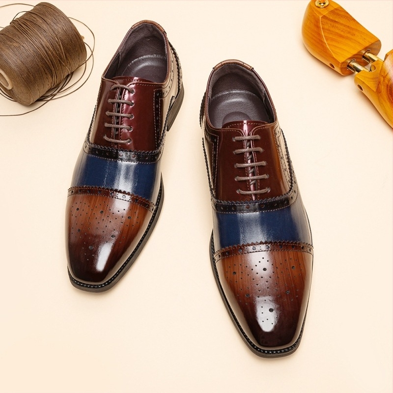 Ανδρικά παπούτσια με τετράγωνο κορδόνι Brock με μεταλλικό σχέδιο και σκαλιστά σχέδια, διασυνοριακά, casual δερμάτινα παπούτσια με ασορτί χρωματισμό, ανδρικά παπούτσια εξωτερικού εμπορίου για μεγάλα μεγέθη
