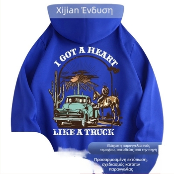 Ανδρικά Φούτερ με Κουκούλα Truck Cowboy για Ιππασία με Στάμπα, Δροσερό Streetwear, Casual, Χαλαρό Κάλυμμα με Τσέπη Καγκουρό