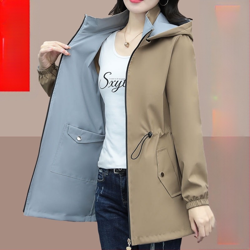 Διασυνοριακές εκρήξεις άνοιξη αντιανεμικό γυναικείο μακρύ χονδρικής 2025 νέο λεπτό κάλυμμα κοιλιάς διπλής όψης κοντό παλτό χονδρικής