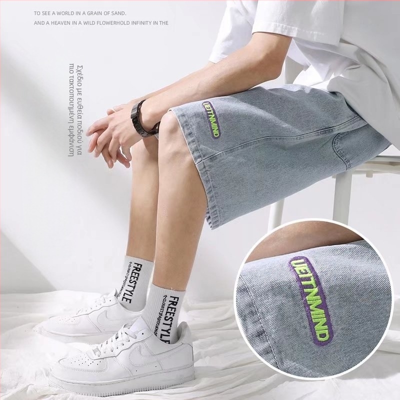 Καλοκαιρινά τζιν ανδρών 2022 νέα μόδα όμορφα χαλαρά ίσια σορτς ανδρών casual σορτς κορεατικού στιλ