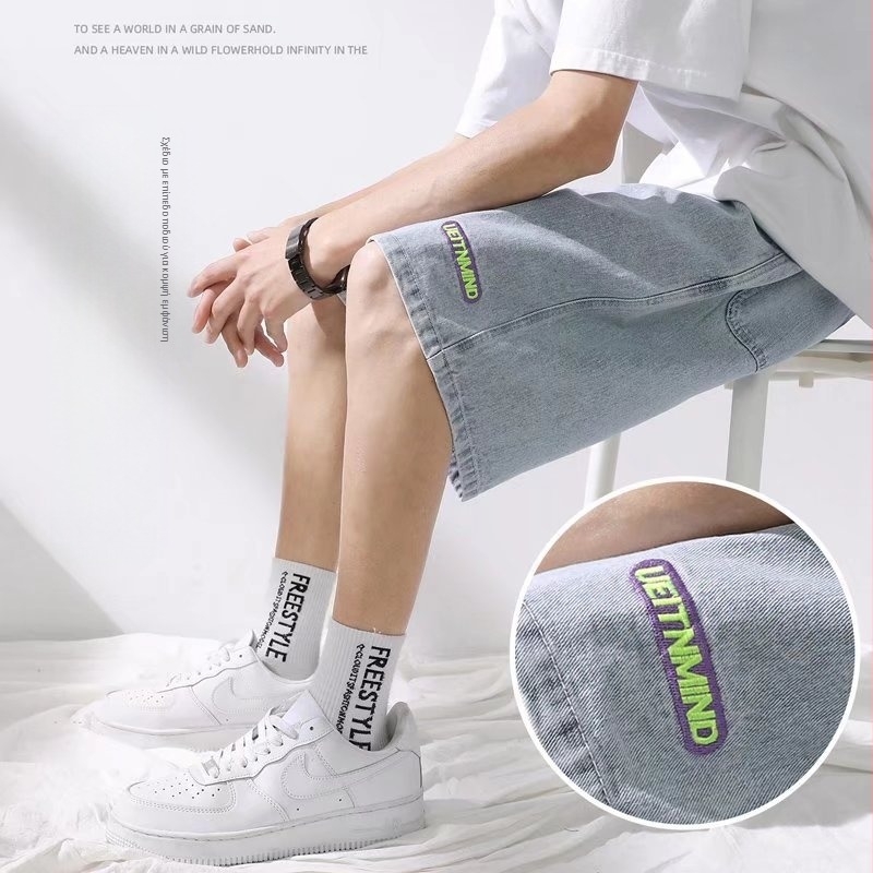 Καλοκαιρινά τζιν ανδρών 2022 νέα μόδα όμορφα χαλαρά ίσια σορτς ανδρών casual σορτς κορεατικού στιλ