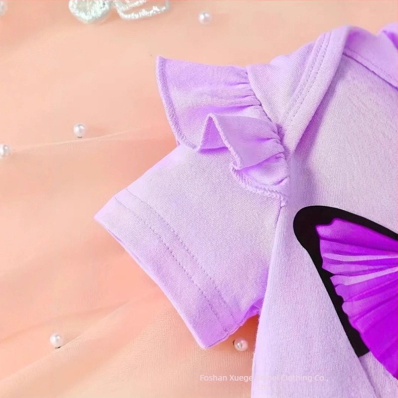 Άνοιξη και Καλοκαίρι 2025 Άνετο Νεογέννητο Μωρό με Κοντά Μανίκια και Στάμπα Πεταλούδας, Φαρδιά Παντελόνια, Κορδέλα για τα Μαλλιά, Κοστούμι 3 Τεμαχίων