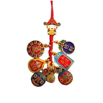 National Tide Vintage Sand Gold God of Wealth Car Key Medal Υφασμάτινο Σχοινί Τσάντα Dragon Crescent Enamel Gold Swallowing Beast Keychain