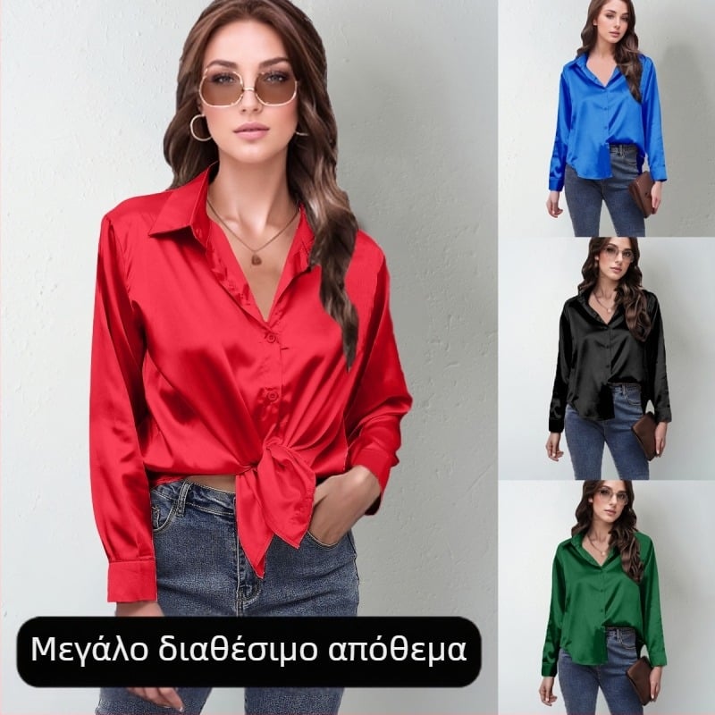 Διασυνοριακό Δημοφιλές Νέο Σατέν Πουκάμισο Γυναικείο Απομιμήσεις Μεταξωτού Μακρυμάνικο Πουκάμισο Κορυφαία Ευρωπαϊκή και Αμερικανική Εξωτερικού Εμπορίου Γυναικεία Ρούχα
