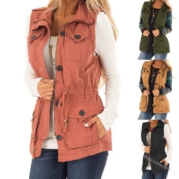 Γυναικείο τζάκετ Amazon European and American 2022 Μονόχρωμο κουμπιά ρετρό κορδόνι λεπτό ζακέτα με πολλές τσέπες