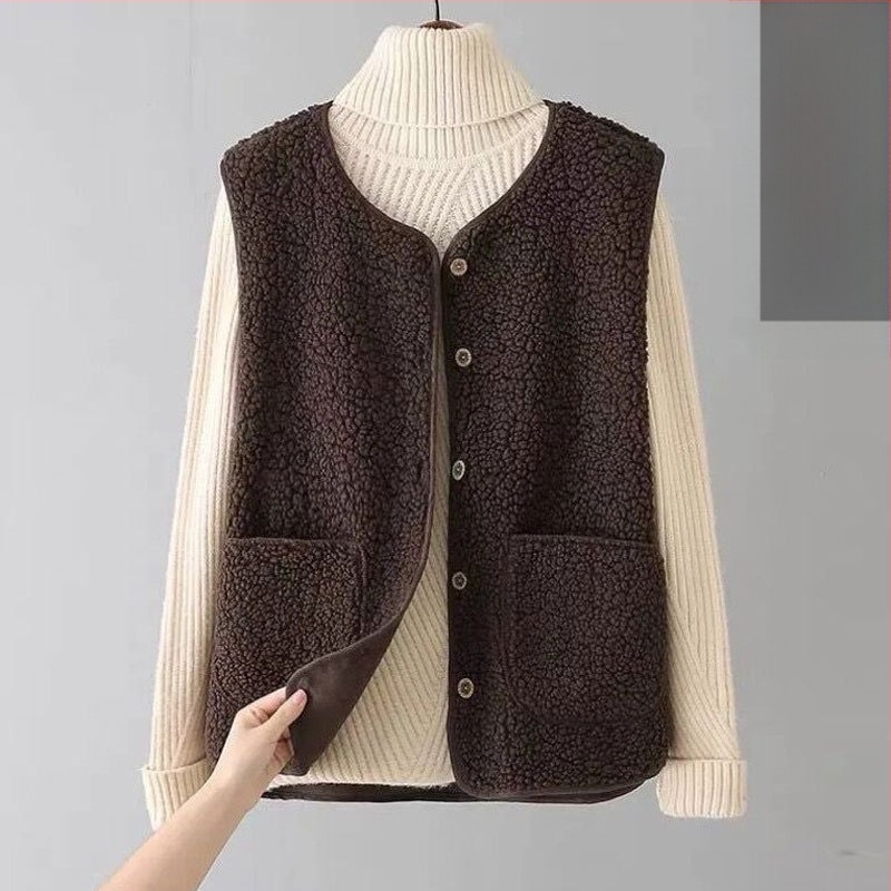 Plus Size Plus Size Γιλέκο Αρνί για Γυναίκες, Χειμερινά Εξωτερικά Ρούχα 2023, Νέο Γούνινο Ολόσωμο Γιλέκο