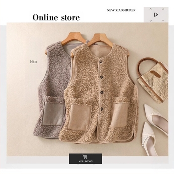 Φθινόπωρο και Χειμώνας 2024 Νέο Δυτικό Στυλ Little Man Lamb Wool Γιλέκο Γυναικείο Κοντό Μπλούζα Εξωτερικό Γιλέκο Γιλέκο Γυναικείο Μπουφάν