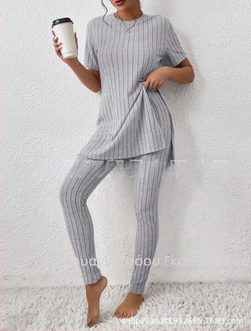 2025 Διασυνοριακό Ευρωπαϊκό και Αμερικανικό Νέο Πλεκτό Κοστούμι Amazon Casual Slim-Fit Μονόχρωμο Κοστούμι με Ριμπ Μακρύ Παντελόνι για Γυναίκες