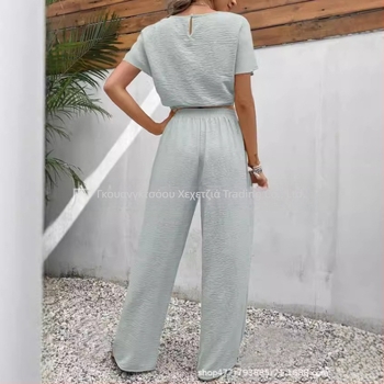 Νέο καλοκαιρινό, δημοφιλές γυναικείο μονόχρωμο παντελόνι με στρογγυλή λαιμόκοψη, λεπτό αμάνικο τοπ, 2024
