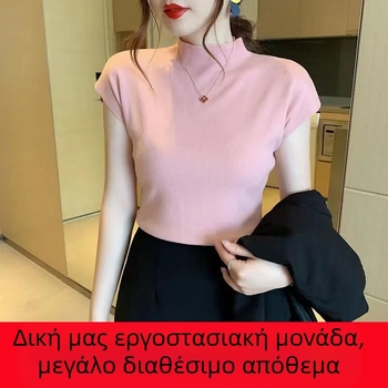 Νέο ημι-ψηλό γιακά γυναικείο πουλόβερ μαύρο κοντομάνικο γυναικείο καλοκαιρινό πουλόβερ λεπτό χαλαρό εξωτερικό εμπόριο χονδρικής