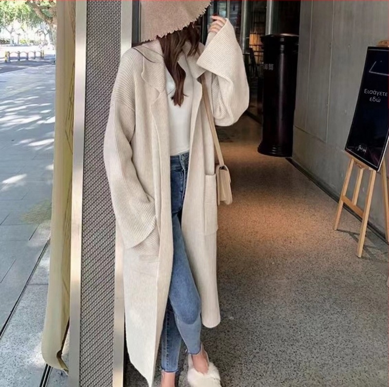 Υψηλής ποιότητας ζακέτα gas coat 2024 φθινόπωρο και χειμώνας, νέο μακρύ, χαλαρό, plus size, πλεκτό παλτό υψηλής ποιότητας για γυναίκες