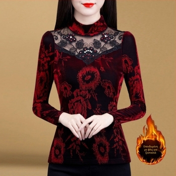 Γυναικείο Πουκάμισο με Βάση από Διχτυωτό Υλικό Φθινόπωρο και Χειμώνας 2024 Νέο, λεπτό τοπ με επένδυση από φλις και χοντρό ύφασμα για μεγάλα μεγέθη