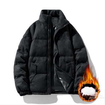Νέο χειμερινό ανδρικό μπουφάν με βαμβακερή επένδυση, σουέτ ανδρικό μπουφάν με βαμβακερή επένδυση και γιακά με βάση, σετ μπουφάν με βαμβακερή επένδυση και εκτύπωση