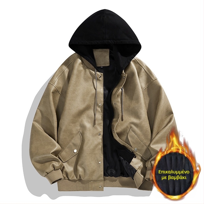 2024 Νέο Δερμάτινο Ανδρικό Μοντέρνο Κορεάτικο Χαλαρό Δερμάτινο Μπουφάν Μοτοσικλέτας Duffy Όμορφο Μπουφάν με Κουκούλα